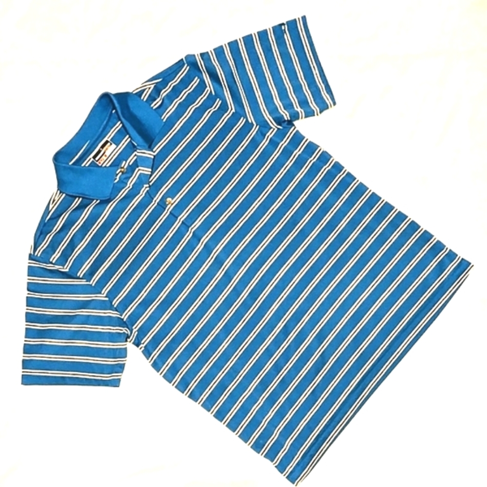 Grand Slam Performance Golf Polo Short Sleeve Shirt Blue Stripes Sz Lg EUC